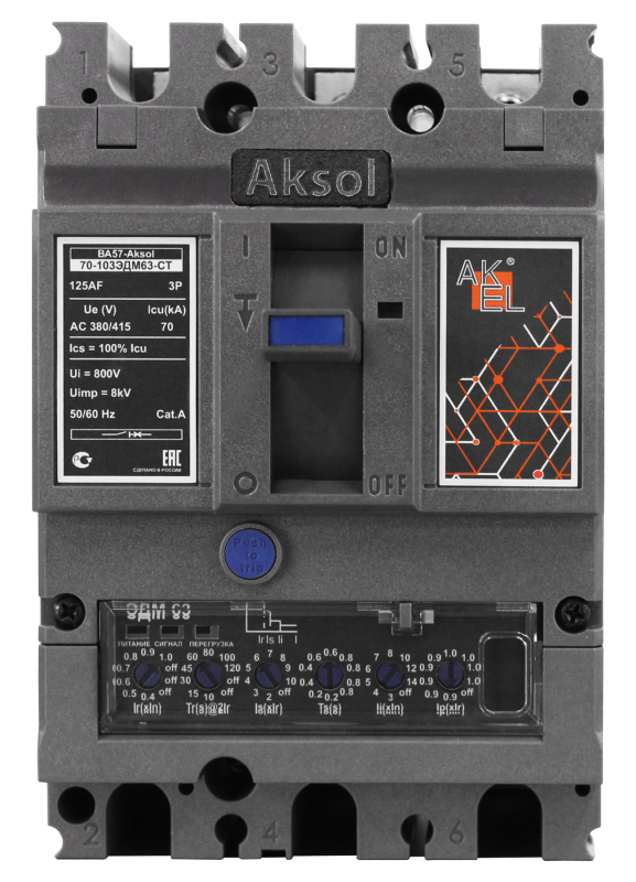 Выключатель автоматический в литом корпусе ВА57-AKSOL-70-103ЭДМ63-СТ 3P/63A/ЭДМ/70кА