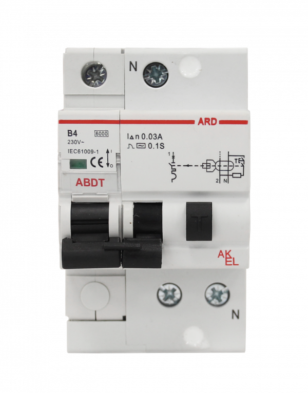 Выключатель дифференциальный автоматический АВДТ-ARD-1P+N-B4-30mA-ТипAC 1P+N/4A/B/AC/30mA/6kA