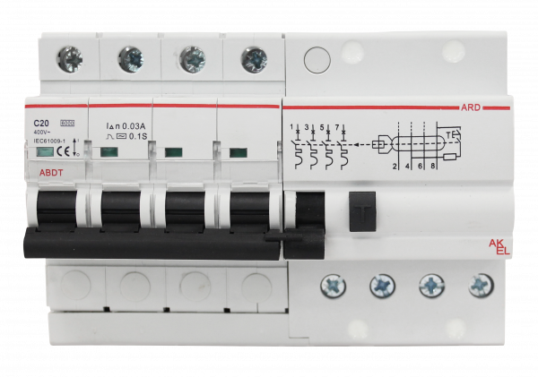 Выключатель дифференциальный автоматический АВДТ-ARD-4P-C20-30mA-ТипAC 4P/20A/C/AC/30mA/6kA