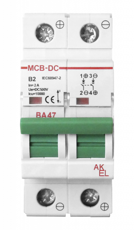 Выключатель автоматический ВА47-MCB-H-2P-C2-DC 2P/2A/C/500VDC/10кА