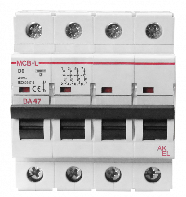 Выключатель автоматический ВА47-MCB-L-4P-D6-AC 4P/6A/D/10кА/230VAC/10кА/400VAC