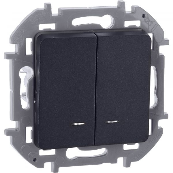 Выключатель 2-клавишный с подсветкой/индикацией 10АХ безвинтовое крепление антрацит INSPIRIA