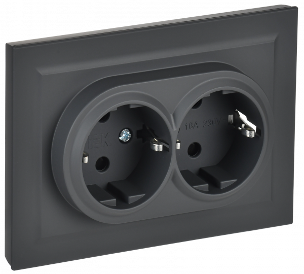 BRITE Розетка двойная с заземлением с защитными шторками 16А в сборе РСш12-3-БрГ графит