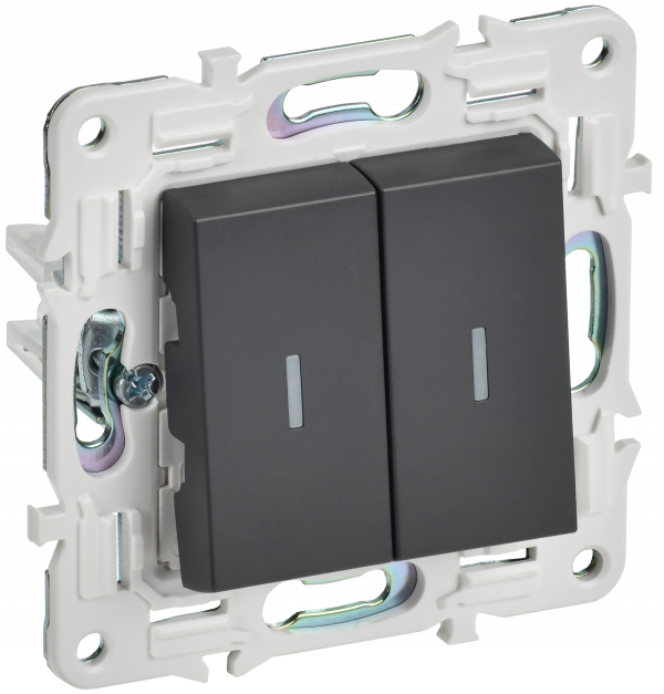 SKANDY Выключатель 2-клавишный проходной с индикацией 10А SK-V10T титан IEK