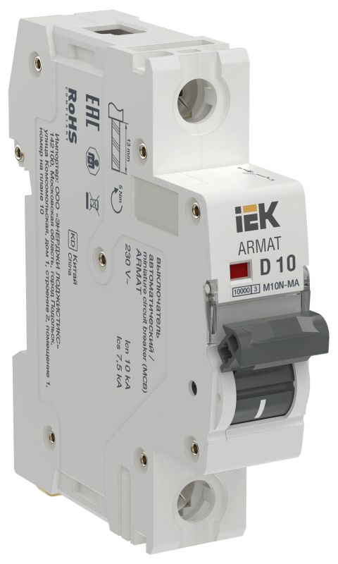 Выключатель автоматический без теплового расцепителя M10N-MA 1P D 10А