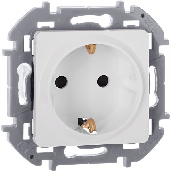 Розетка 1-местная с заземлением с защитными шторками 16А белый INSPIRIA