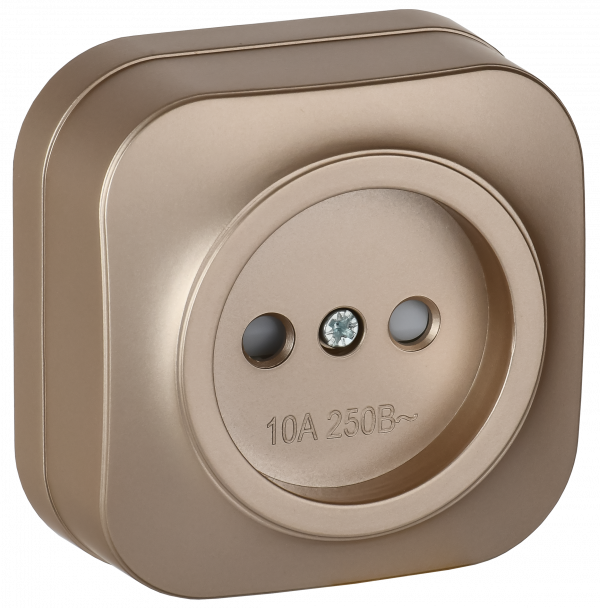 GLORY Розетка 1-местная для открытой установки без заземления с защитными шторками 10А РСш20-2-ХШм шампань матовый IEK