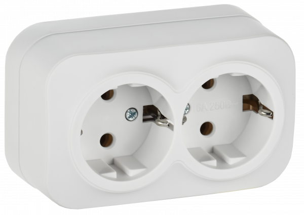 GLORY Розетка 2-местная для открытой установки с заземлением без защитных шторок 16А РС22-3-ХБм белый матовый IEK