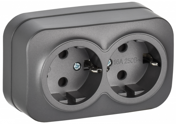 GLORY Розетка 2-местная для открытой установки с заземлением без защитных шторок 16А РС22-3-ХСм сталь матовый IEK