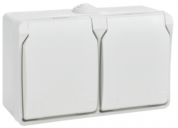 FORS Розетка 2-местная с заземлением для открытой установки 16А IP54 РСб22-3-ФБ белый ФОРС