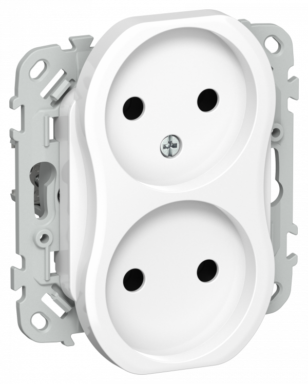 FLITE Розетка 2-местная без заземления без защитных шторок безвинтовое крепление 10А РС02-1-ФлБ белый IEK
