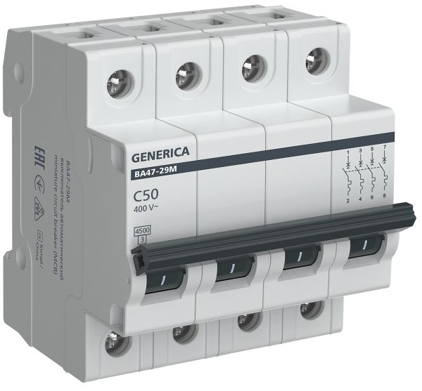 Выключатель автоматический ВА47-29М 4P 50А 4,5кА C GENERICA