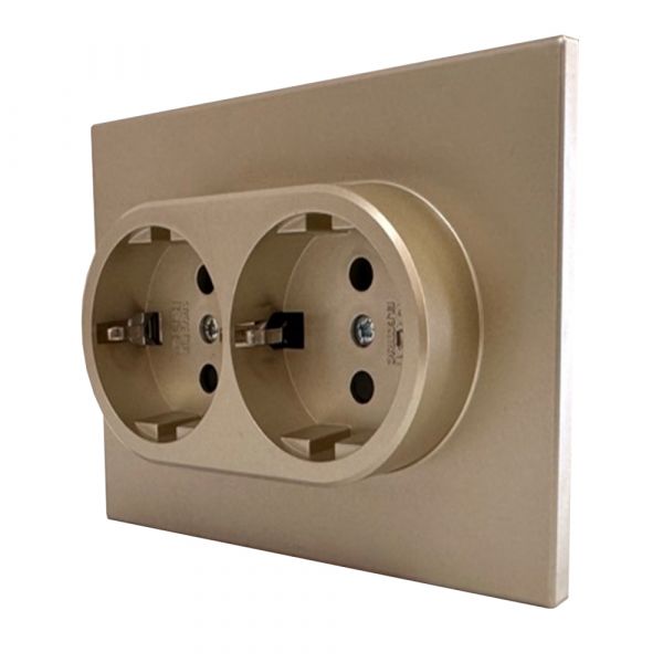 Розетка двухпостовая Ugra с/з с з/ш, механизм, 16А, 250В, шампань