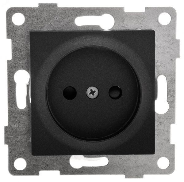 Розетка однопостовая Ugra б/з с з/ш, механизм, 16А, 250В, графит