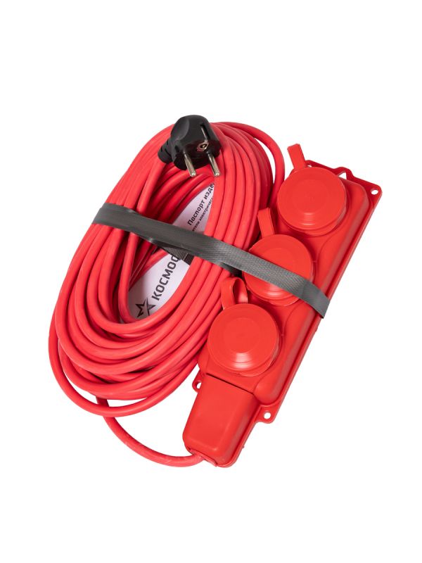 Удлинитель колодка 15м 3 гнезда КГ 3*2.5 мм 16A 250В 4000Вт каучук IP44 красный Россия УБК