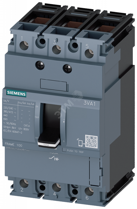 Выключатель в литом корпусе 3VA1 IEC типоразмер 100 класс отключающей способности N ICU=25кА 415В 3P TM210 FTFM IN=40A