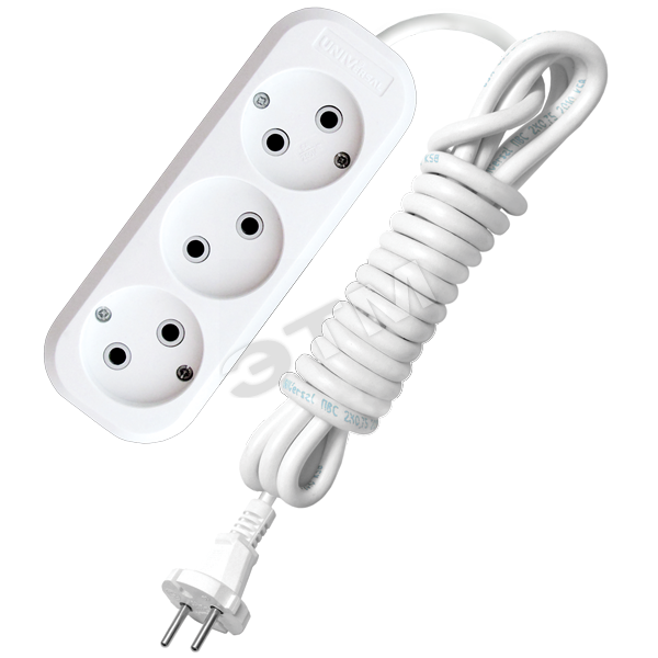 Удлинитель бытовой 3х3м без заземления 10А АВС-пластик E-203