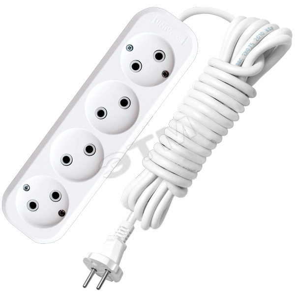 Удлинитель бытовой 4х5м без заземления 10А АВС-пластик E-204