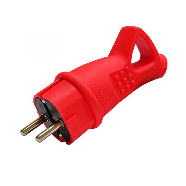 Вилка с ушком c/з каучук 16А 250 В IP44 красный цвет еврослот