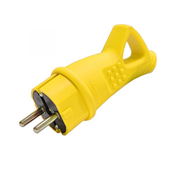 Вилка однофазная с ушком каучук желтый