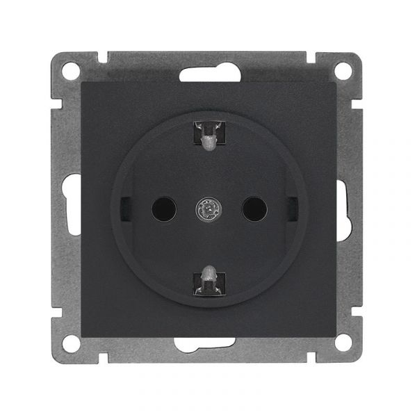 Розетка одноместная UNIVersal серия Афина с/з, с/у, 16А, 220В, графит (еврослот), механизм