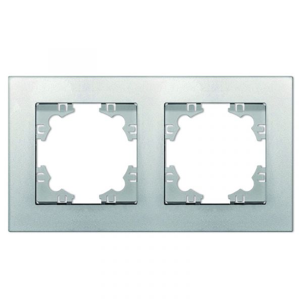 Рамка двухместная горизонтальная Афина серебро (еврослот)