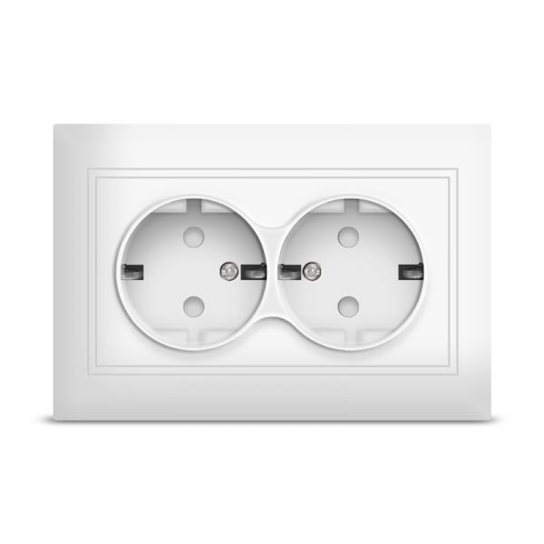 Розетка двухместная   Севиль с/з, скрытая, з/ш 16А, 220В, белая (еврослот)