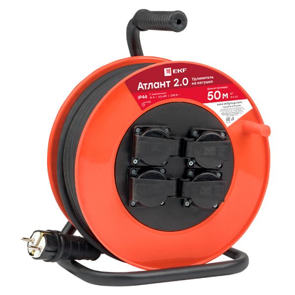 Удлинитель на катушке 'Атлант 2.0' 4 гнезда 50м с заземлением КГ 3x1.5 16А/3.5кВт IP44 PROxima