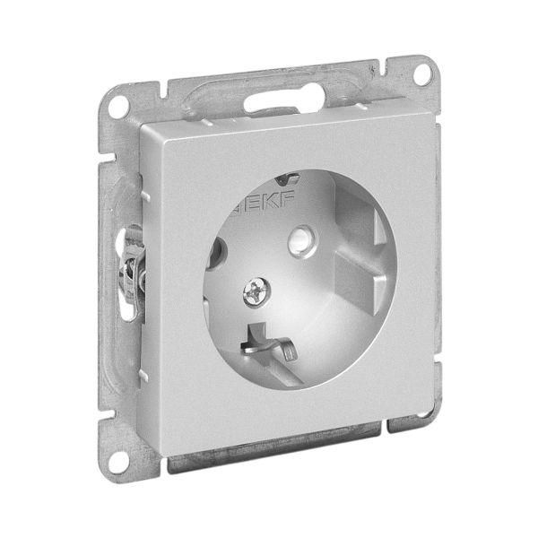 Эпика Механизм розетки 16А с заземлением со шторками алюминий EKF