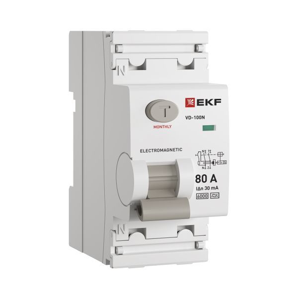 Выключатель дифференциального тока ВД-100N 2P 80А 30мА A эл-мех 6кА PROXIMA