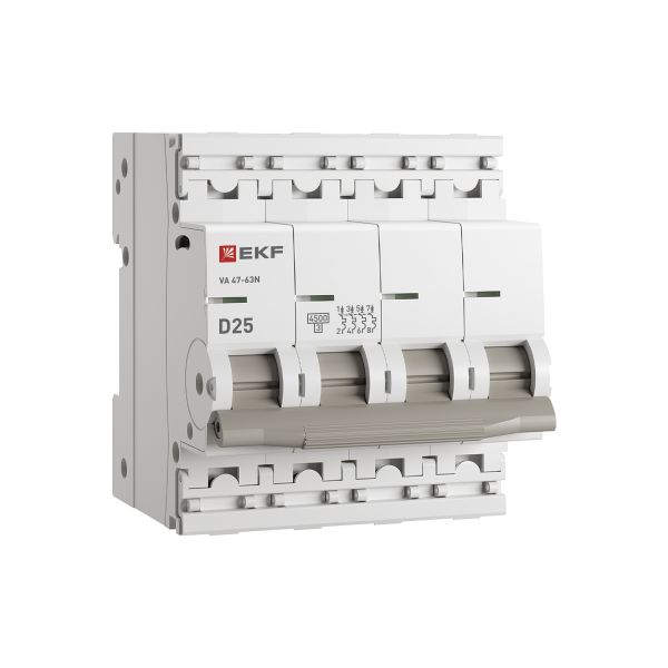 Выключатель автоматический четырехполюсный 4P 25А (D) 4.5kA ВА 47-63N M634425D PROXIMA EKF