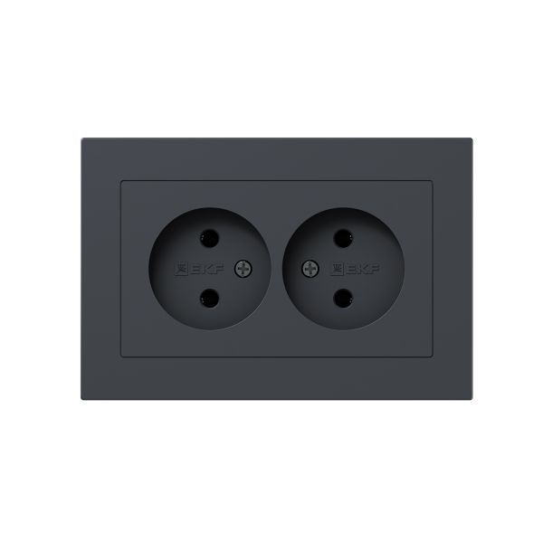 Механизм розетки двойной  16А  без заземления  без шторок  с рамкой  графит Эпика EKF