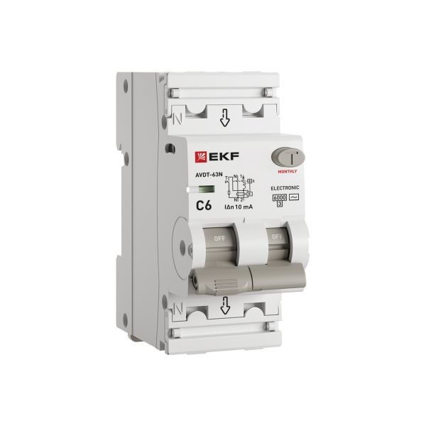 Автоматический выключатель дифференциального тока АВДТ-63N 1P+N 6А (C) 10мА (AC) эл 6кА PROXIMA