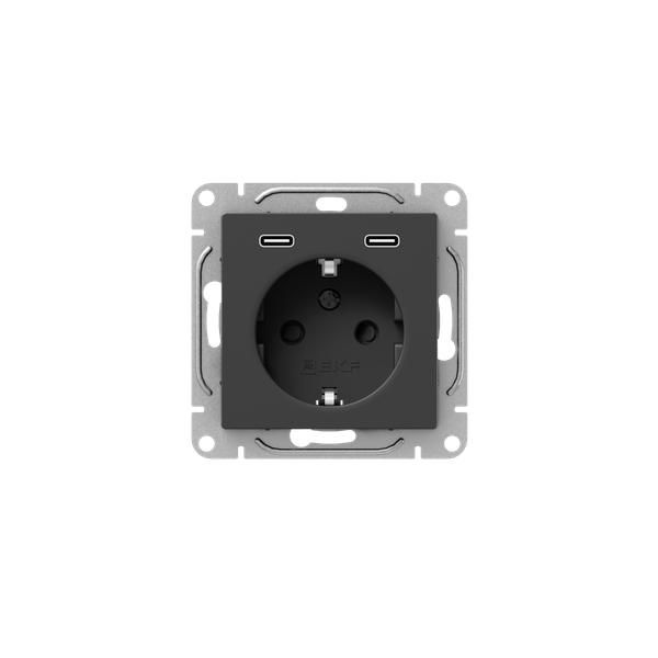 Эпика Механизм розетки с USB-C - 2шт 16А с заземлением со шторками черный EKF