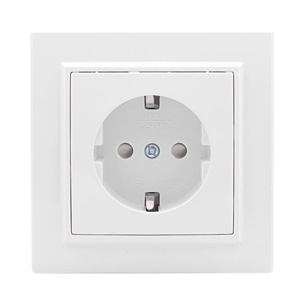 Розетка Минск одноместная СП с заземлением 16А белая защитные шторки