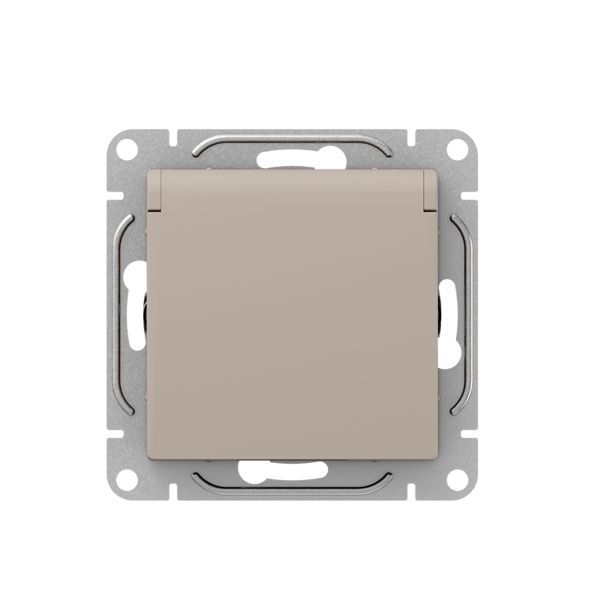 Механизм розетки  16А  IP44  с заземлением  со шторками  c крышкой  кремовый Эпика EKF