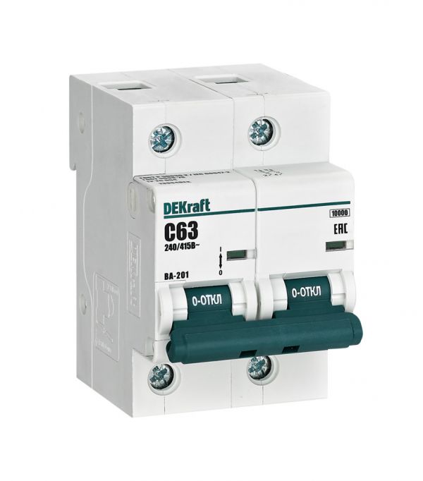 Выключатель автоматический двухполюсный 63А С ВА-201 10кА
