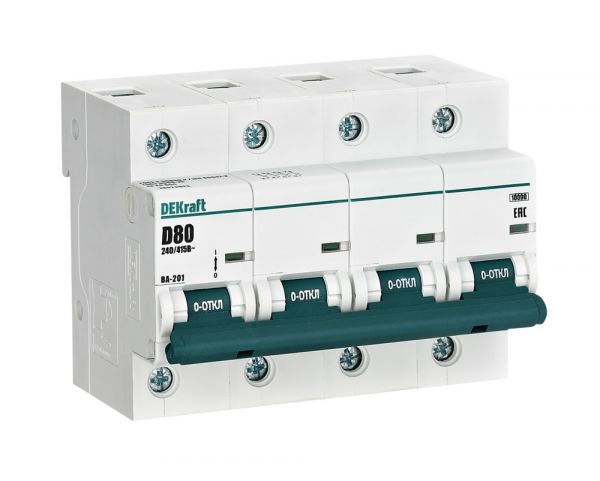 Выключатель автоматический четырехполюсный 80А D ВА-201 10кА