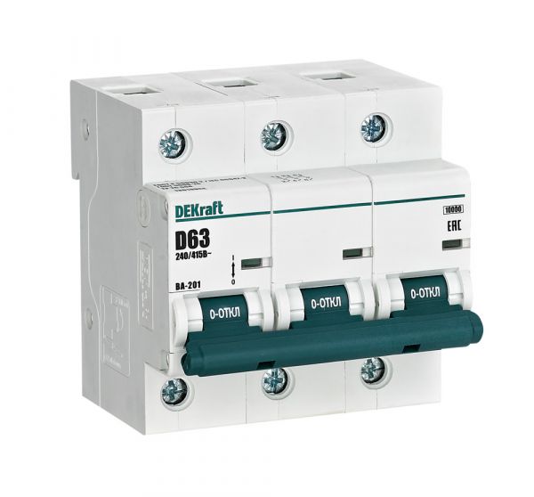 Выключатель автоматический трехполюсный 63А D ВА-201 10кА
