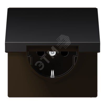 Штепсельная розетка SCHUKO одинарная, с заземлением, с шторками, с откидной крышкой, 16A, 250В  (механизм + накладка, без рамки). Серия LS990  Материал- металл  Цвет- алюминий дарк