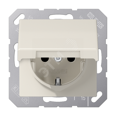 Розетка AS500  с заземлением без шторок с крышкой слоновая кость 16A