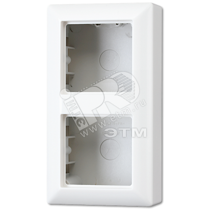 Коробка для накладного монтажа 2-я с негорючим основанием, в комплекте с рамкой  для установки устройств и накладок серии A  для горизонтальной/вертикальной установки  Серия- AS500  Материал- дуропласт  Цвет- белый