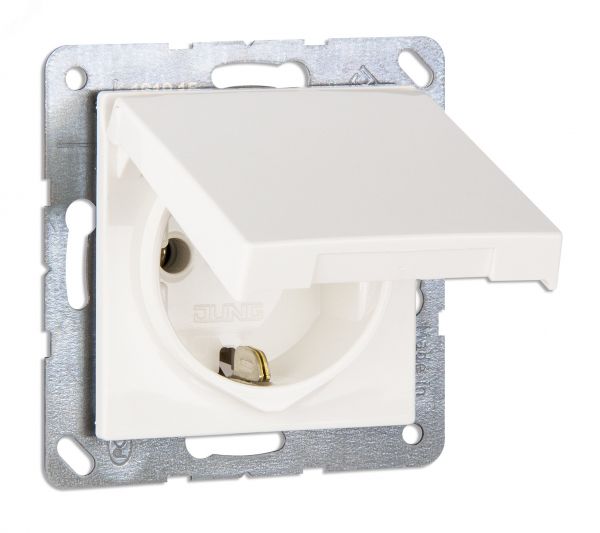 Розетка ECO одинарная с крышкой белая
