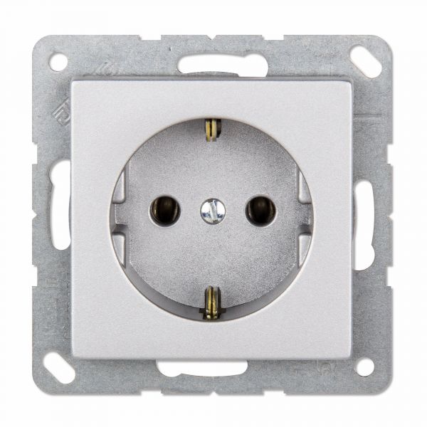 Розетка ECO одинарная с заземлением без шторок 16A алюминий пружинный зажим