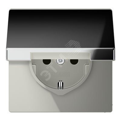 Штепсельная розетка SCHUKO одинарная, с заземлением, с шторками, с откидной крышкой, 16A, 250В  (механизм + накладка, без рамки). Серия LS990  Материал- металл  Цвет- полированный хром