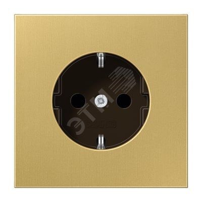 Штепсельная розетка SCHUKO одинарная, с заземлением, без шторок, 16A, 250В  (механизм + накладка, без рамки). Серия LS990  Материал- металл  классическая латунь