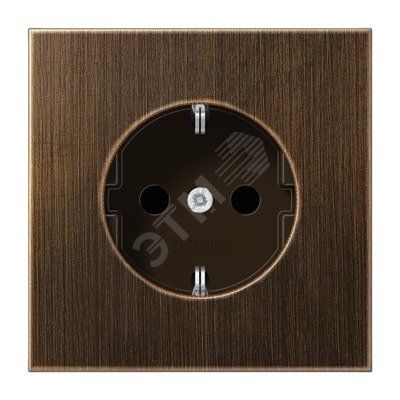 Штепсельная розетка SCHUKO одинарная, с заземлением, с шторками, 16A, 250В  (механизм + накладка, без рамки). Серия LS990  Материал- металл  Цвет- античная латунь