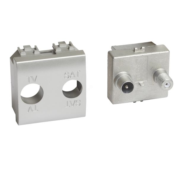 Livinglight. Розетка TV-SAT для схемы ''Звезда''. Экранированная. 2 модуля. Поставляется в комплекте с лицевыми панелями цветов ''Белый'', ''Алюминий'', ''Антрацит''.