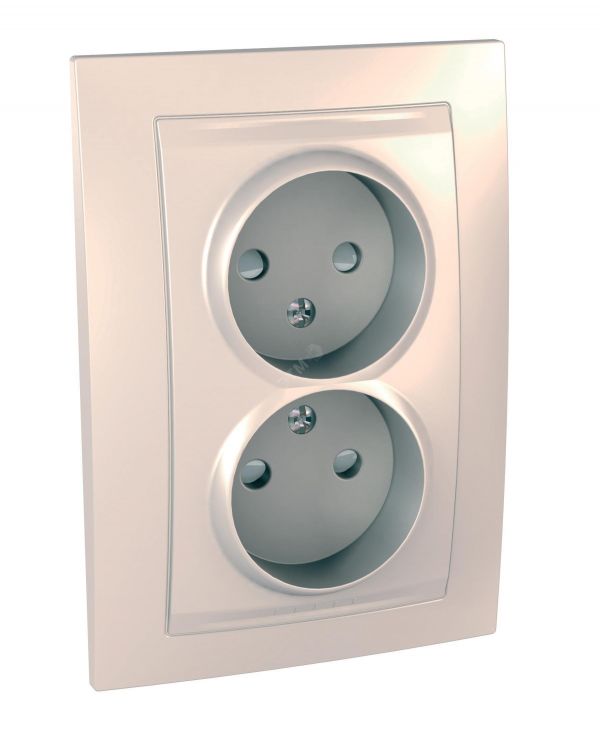 UNICA Розетка двойная без заземления со шторками в сборе бежевая