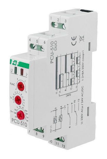 Реле времени PCU-510 230В 2х8А IP20 многофункциональное монтаж на DIN-рейке 35мм